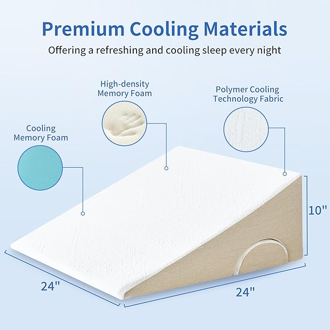 Bedtter 10 Inch Bed Wedge Pillow with Cooling Gel Memory Foam for Sleep Apnea Acid Reflux and Back Support - Image 3