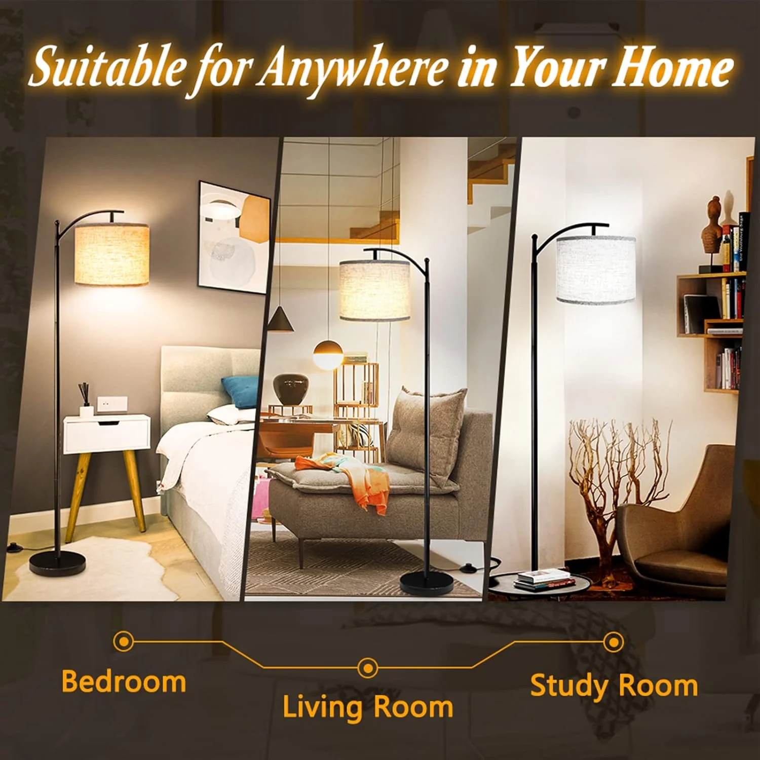 Beige LED Floor Lamp – 3-Color Eye-Friendly Light, Minimalist Bedroom/Living Room Design (250330) - Image 4