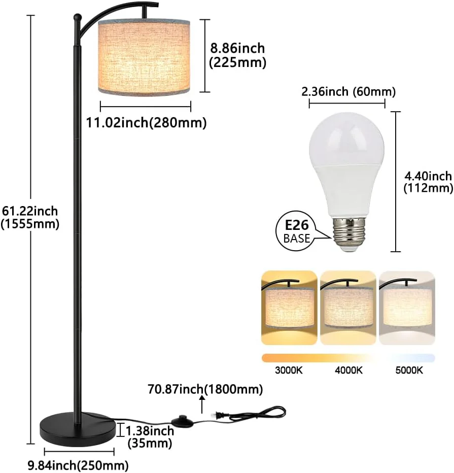 Beige LED Floor Lamp – 3-Color Eye-Friendly Light, Minimalist Bedroom/Living Room Design (250330) - Image 6