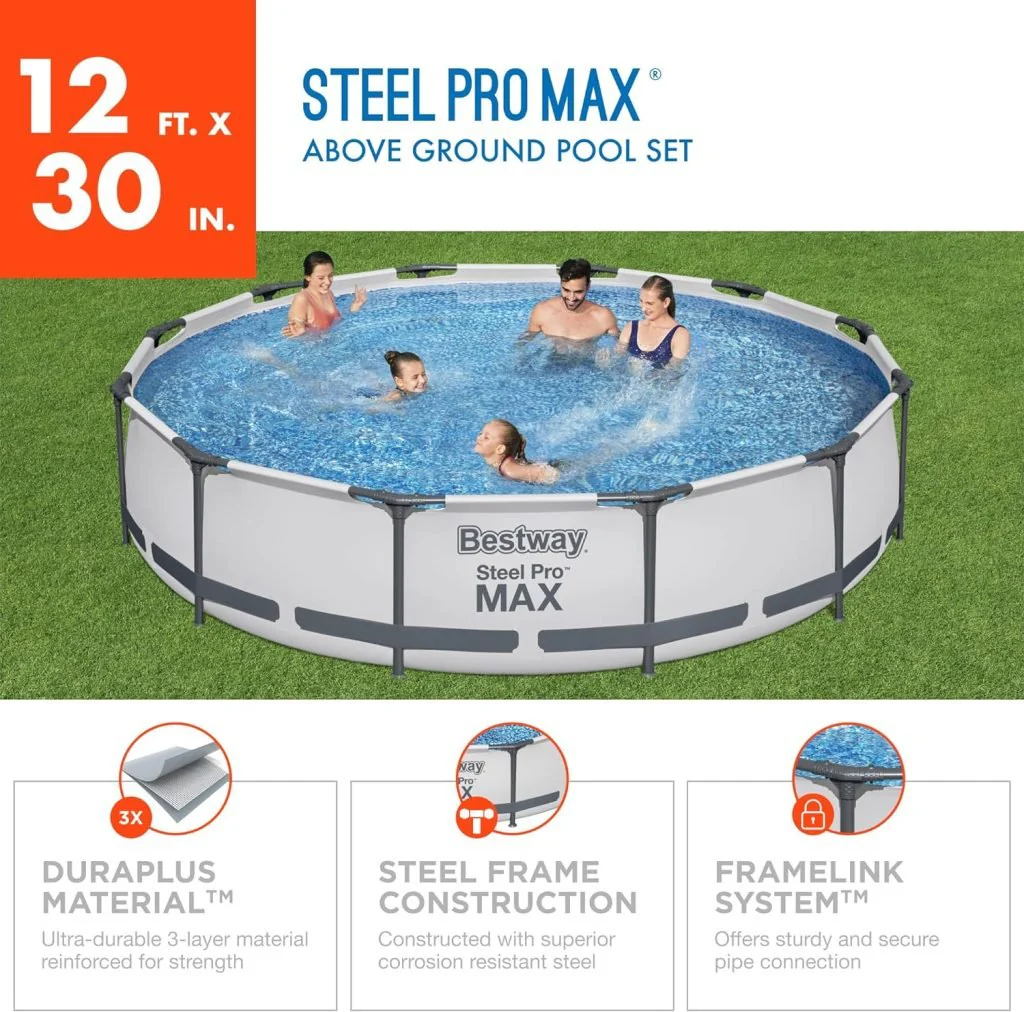 New Bestway Steel Pro MAX 12ft x 30in Above Ground Pool – Durable & Easy Setup Swimming Pool 56417