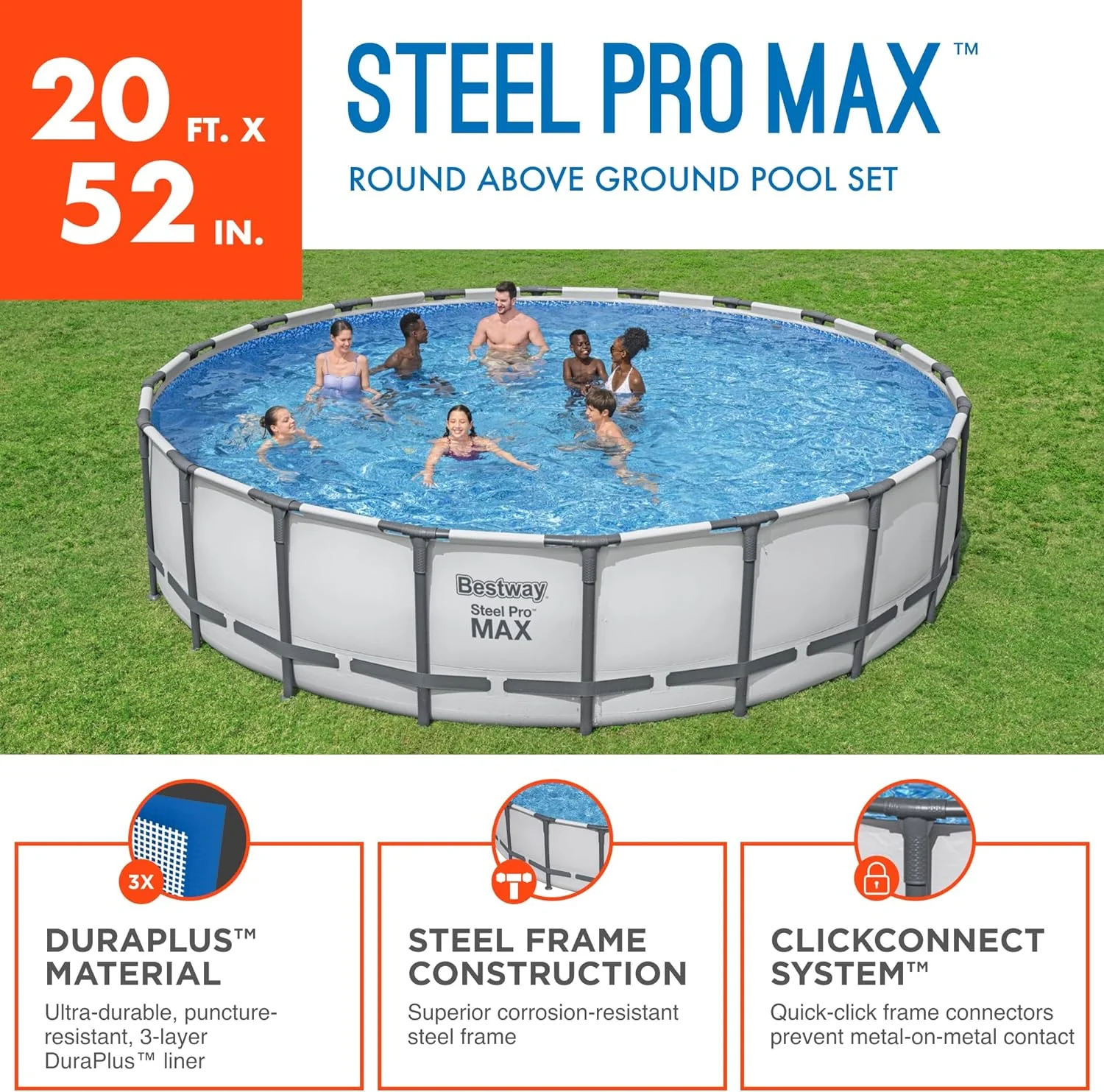 Bestway Steel Pro MAX 20FT x 52IN Round Above-Ground Pool Set (Model 561FK) - Image 3