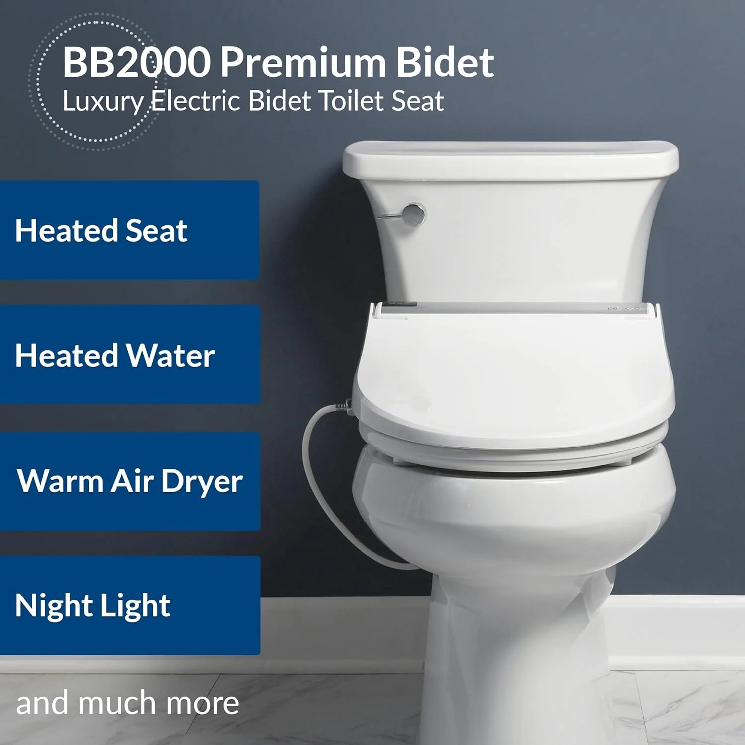 BioBidet Bliss BB2000 Elongated White Bidet Smart Toilet Seat, Premier Class, Unlimited Warm Water, Self Cleaning Hydroflush, Hybrid Heating, Wireless Remote Control, Inviting Nightlight, Vortex Wash - Image 3