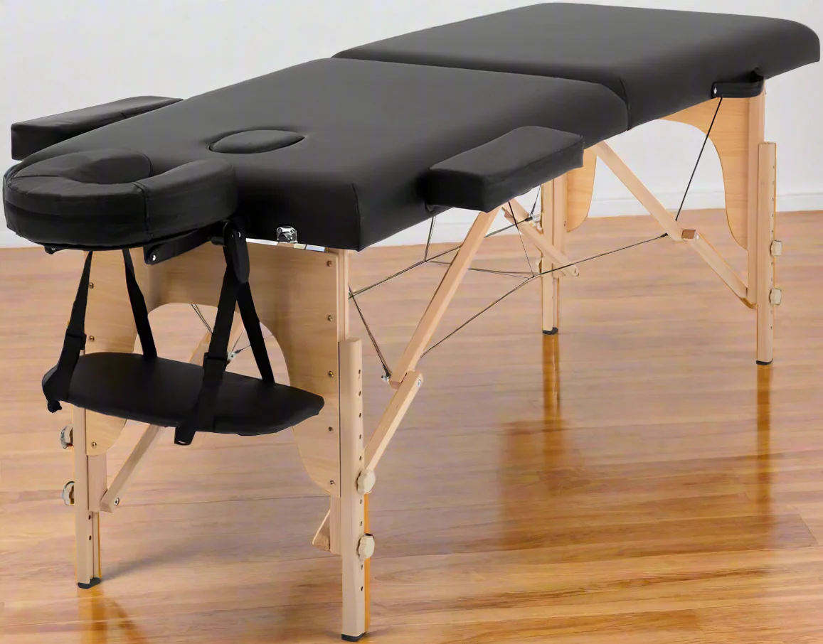 84 Inch Folding Massage Table 2 Section Adjustable Height Portable Black MT84242