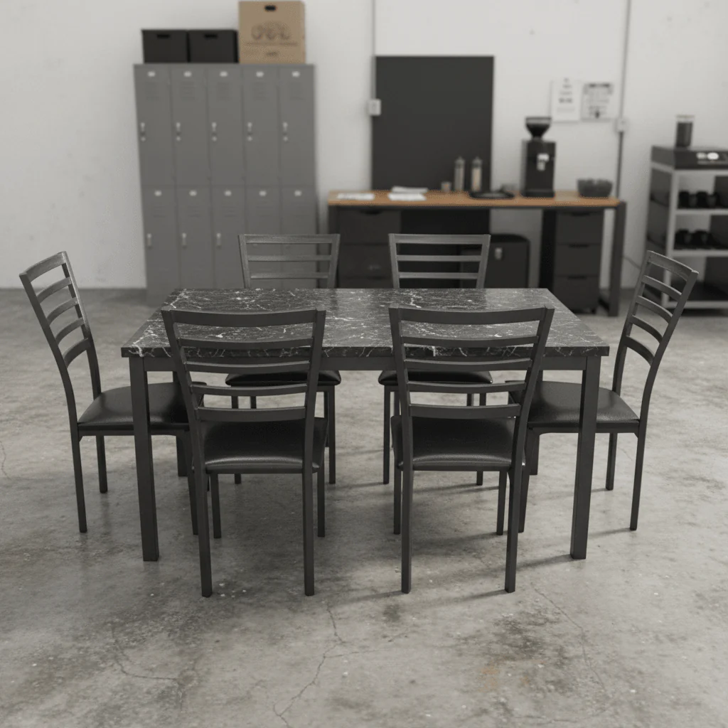 5-Piece & 7-Piece Black Faux Marble Dining Table Set with Cushioned Chairs
