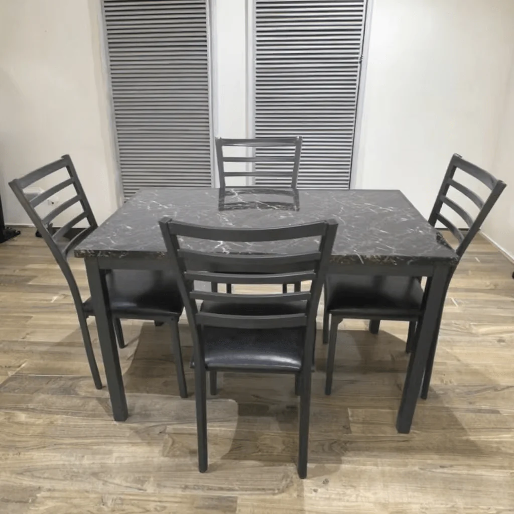 5-Piece & 7-Piece Black Faux Marble Dining Table Set with Cushioned Chairs - Image 2