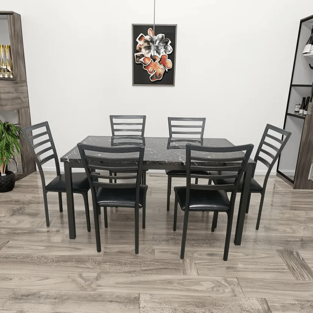 5-Piece & 7-Piece Black Faux Marble Dining Table Set with Cushioned Chairs - Image 3