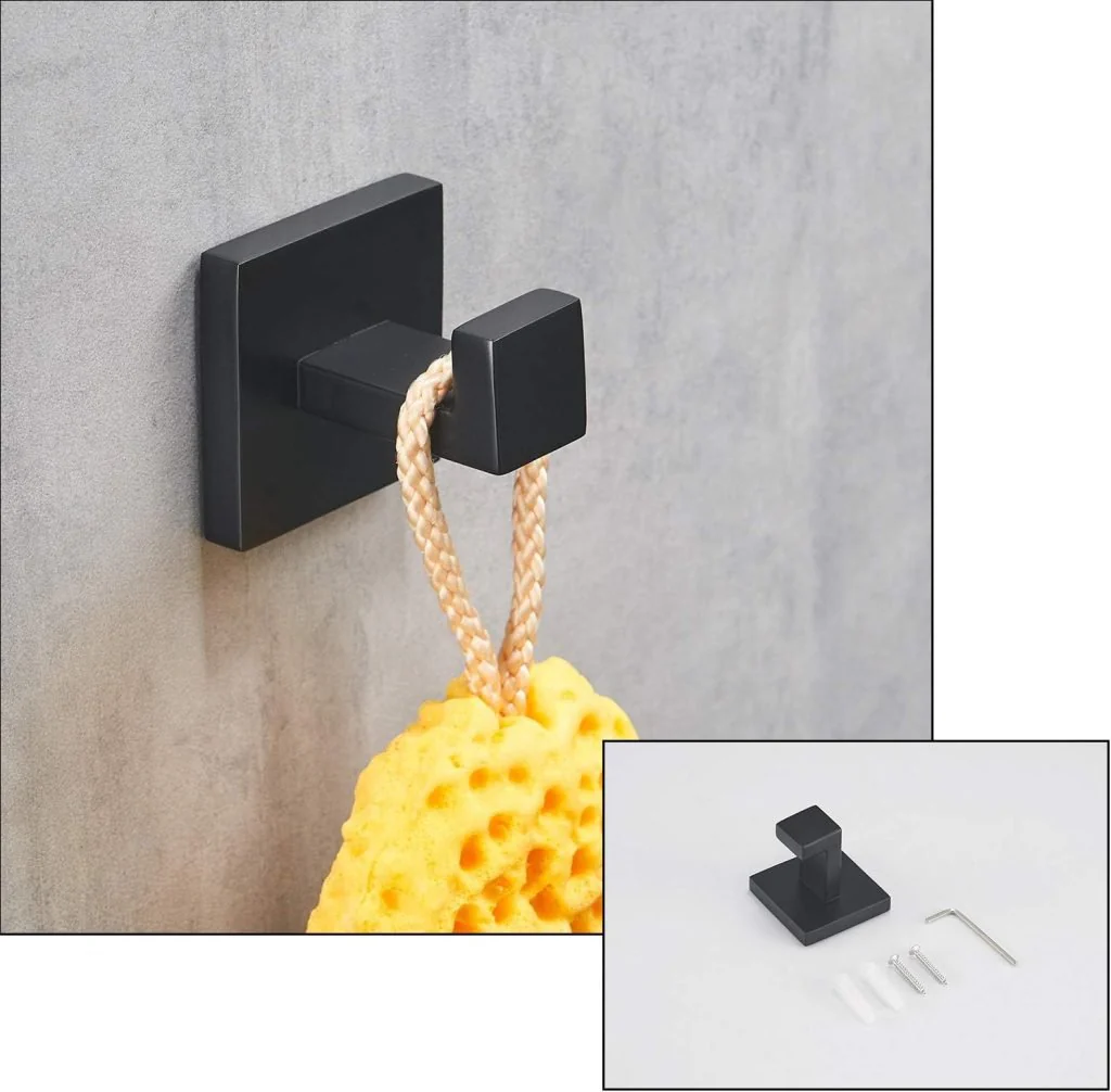 New 4-Piece Black Matte Bathroom Hardware Set – Modern Towel Bar, Ring, Hook & Toilet Paper Holder 814432 - Image 2