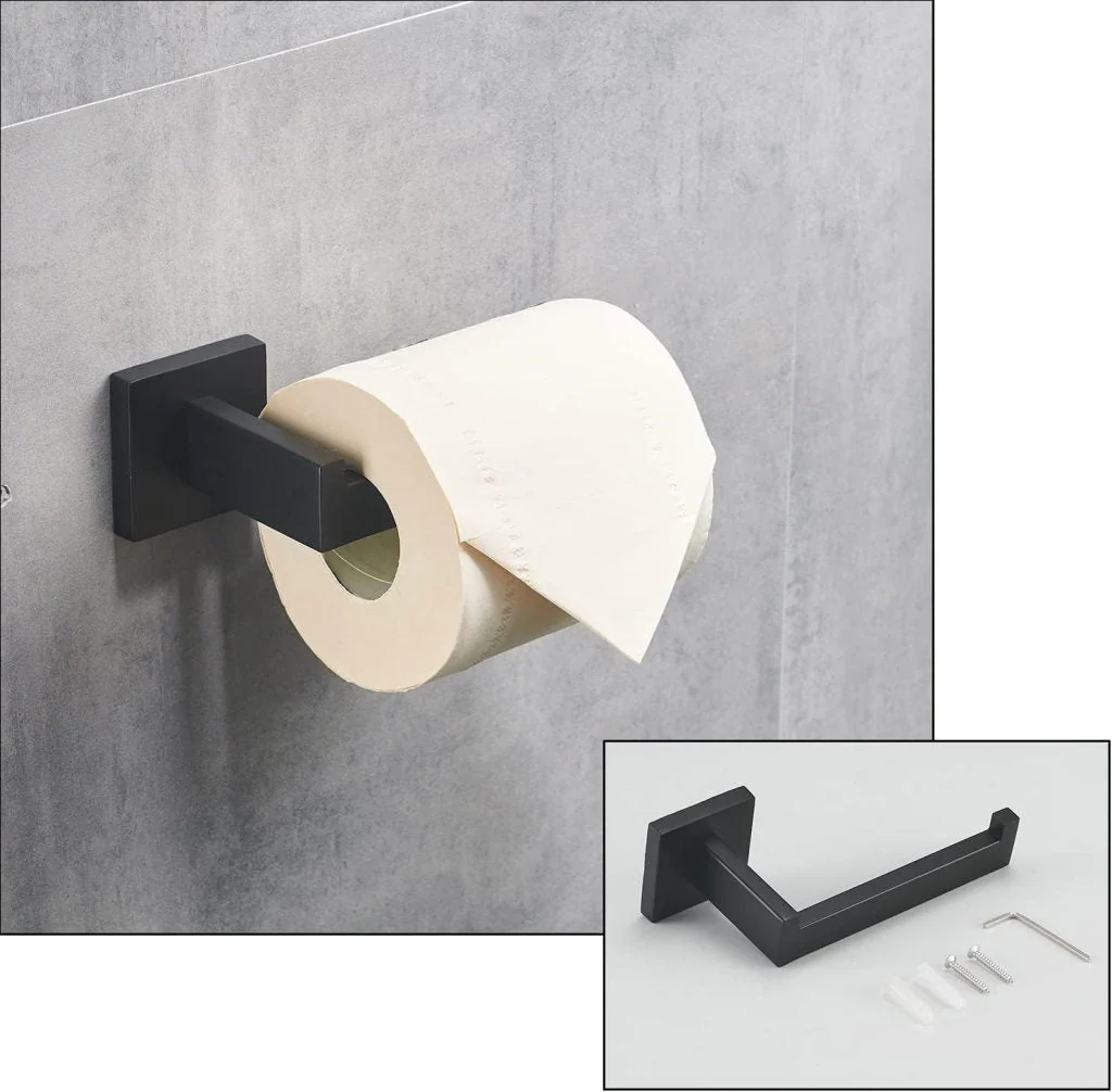 New 4-Piece Black Matte Bathroom Hardware Set – Modern Towel Bar, Ring, Hook & Toilet Paper Holder 814432 - Image 5