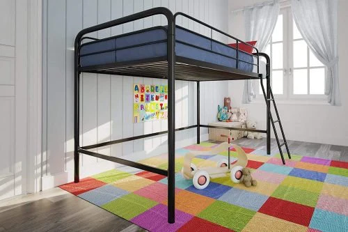 Black Metal Loft Bed Frame with Ladder – Sturdy Space-Saving Design (331811) - Image 3