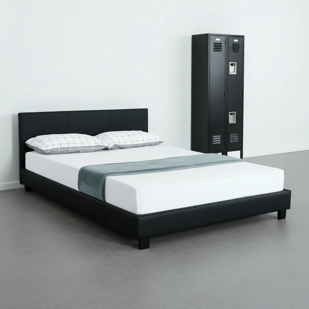 New Bonded Leather Deluxe Bed Frame with Headboard – Queen, King, Twin Sizes Available