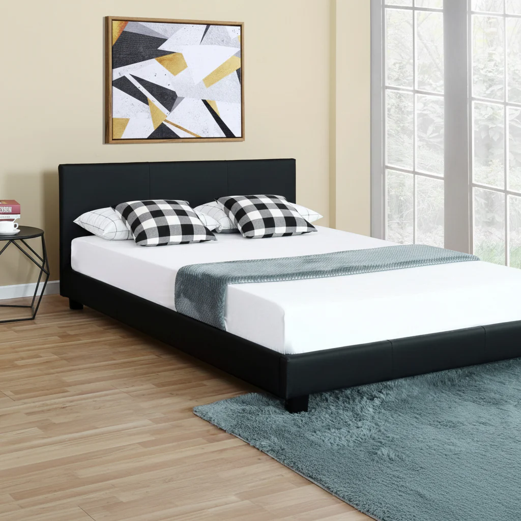 New Bonded Leather Deluxe Bed Frame with Headboard – Queen, King, Twin Sizes Available - Image 2