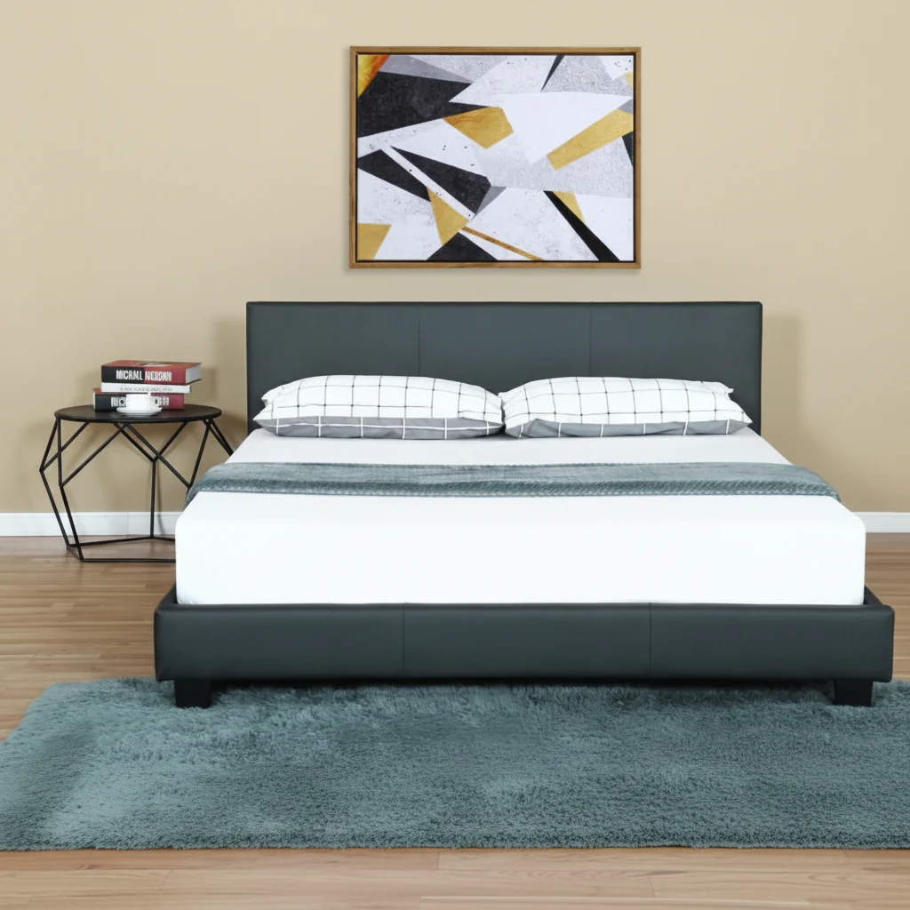New Bonded Leather Deluxe Bed Frame with Headboard – Queen, King, Twin Sizes Available - Image 3