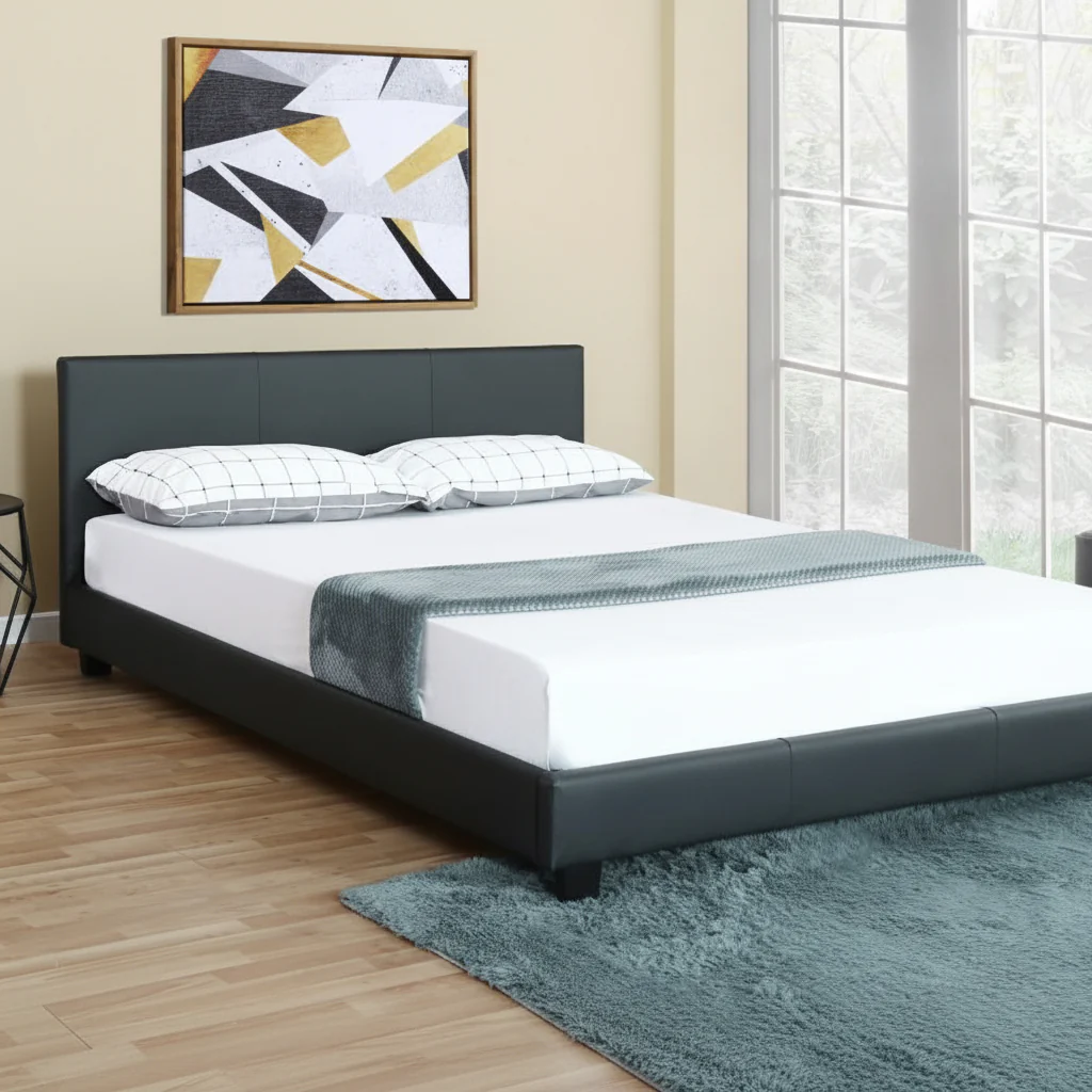 New Bonded Leather Deluxe Bed Frame with Headboard – Queen, King, Twin Sizes Available - Image 4