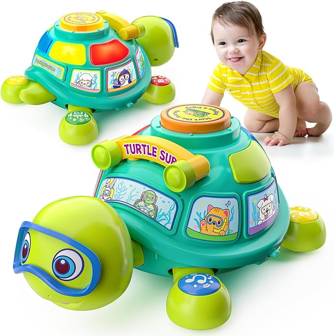 BQU Musical Crawling Turtle Baby Toy with Lights Sounds and Bilingual Learning