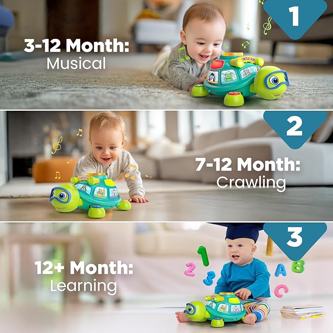 BQU Musical Crawling Turtle Baby Toy with Lights Sounds and Bilingual Learning - Image 2