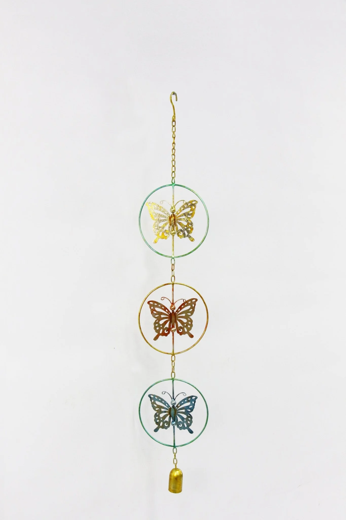 Butterfly Wind Chime Outdoor Hand-Painted Iron Hanging Decor G6074