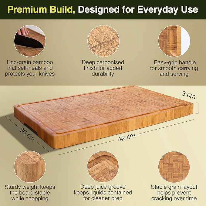 Cactus & Cubby Premium Bamboo Cutting Board 16.5 x 11.8 Inch Carbonised End Grain Butcher Block - Image 3