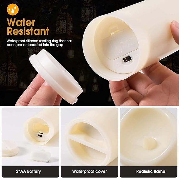 CAKETYCG Flameless LED Candles Set of 12 Waterproof Resin Battery Operated Candles with Remote Timer Ivory - Image 2