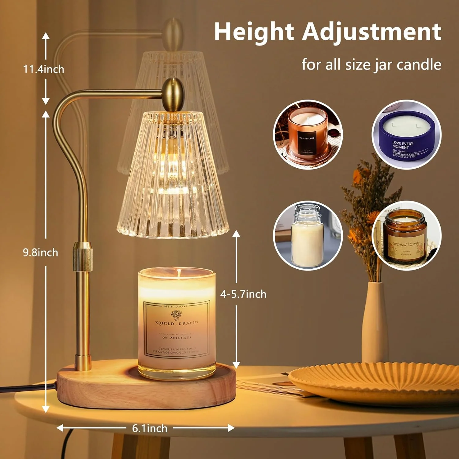 Candle Warmer Lamp with Timer & Dimmer, Adjustable Height Vintage Candle Heating Lamp for Jar Candles S6207 - Image 3