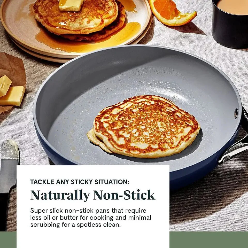 7-Piece Non-Stick Ceramic Pot Pan Set Cookware Set with Dutch Oven – Marigold, Cream & Sage - Image 2