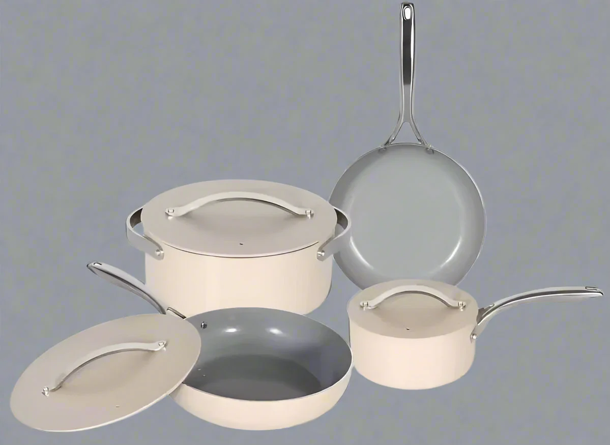 7-Piece Non-Stick Ceramic Pot Pan Set Cookware Set with Dutch Oven – Marigold, Cream & Sage - Image 4