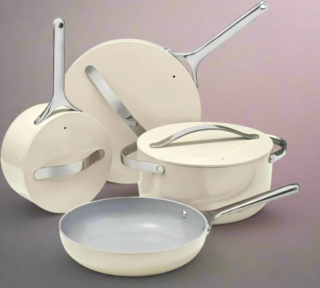7-Piece Non-Stick Ceramic Pot Pan Set Cookware Set with Dutch Oven – Marigold, Cream & Sage - Image 5