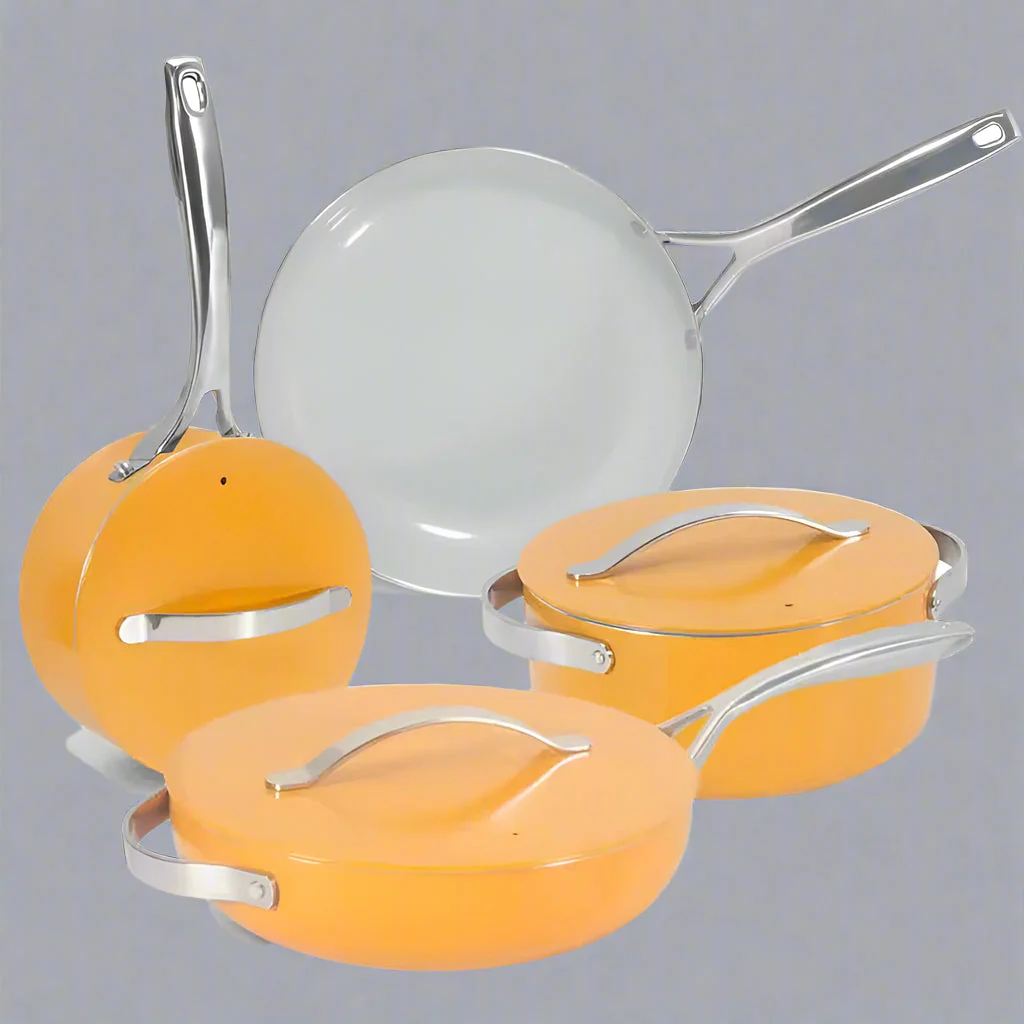 7-Piece Non-Stick Ceramic Pot Pan Set Cookware Set with Dutch Oven – Marigold, Cream & Sage - Image 7