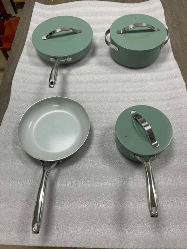 7-Piece Non-Stick Ceramic Pot Pan Set Cookware Set with Dutch Oven – Marigold, Cream & Sage - Image 9