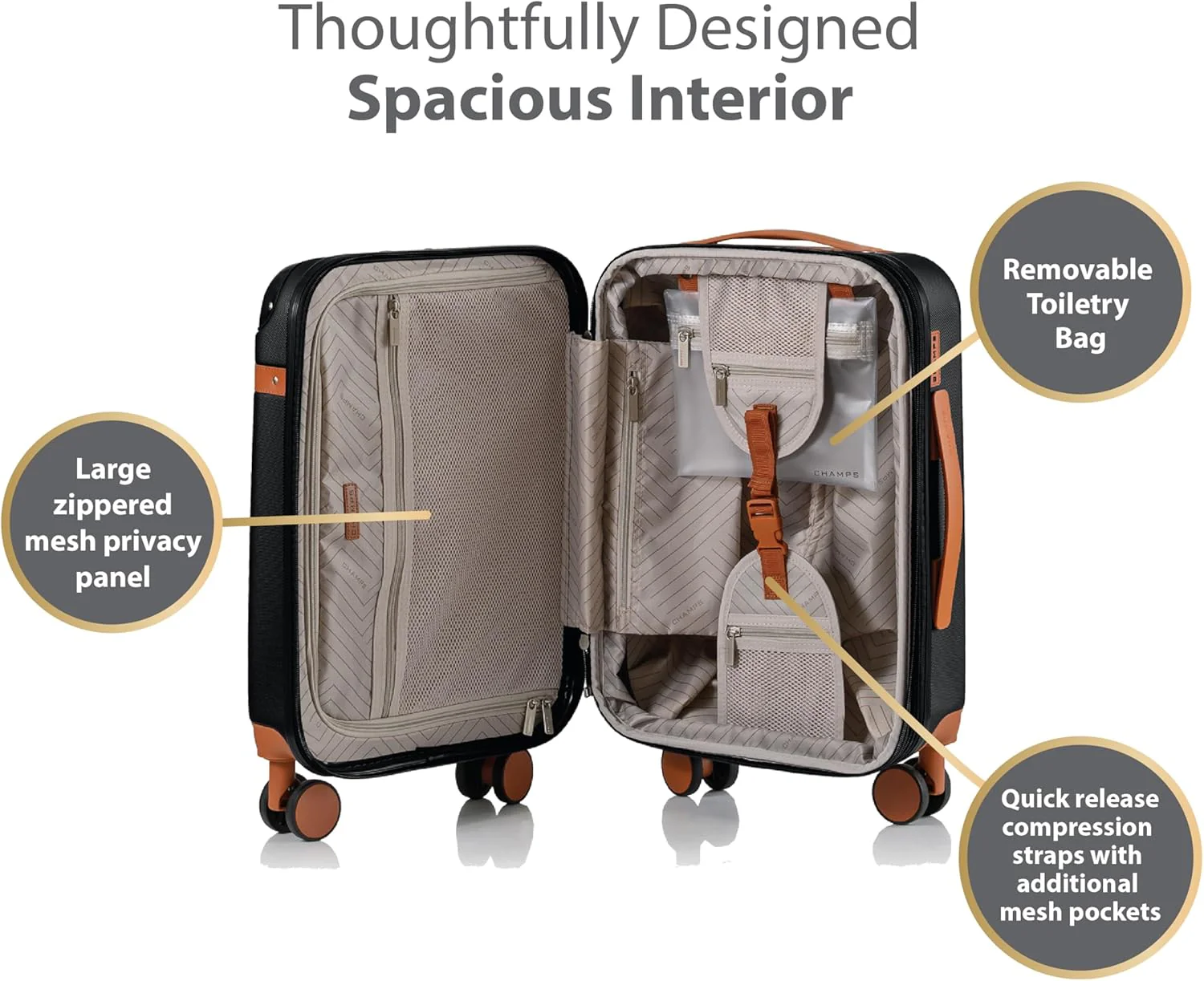 CHAMPS – ‘VINTAGE COLLECTION’ - 2-PIECE HARDSIDE SPINNER LUGGAGE SET, BLACK - Image 4