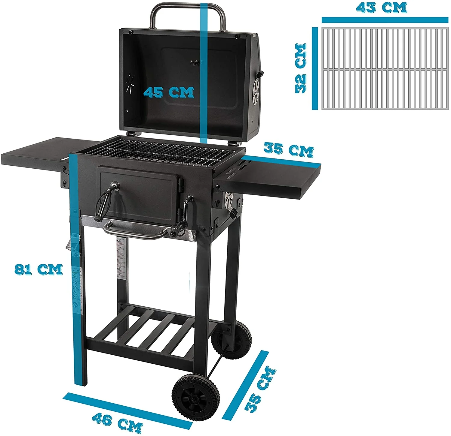 Charcoal BBQ Grill Adjustable Crank Height Outdoor Barbeque Grill Cart 21RG111 - Image 2