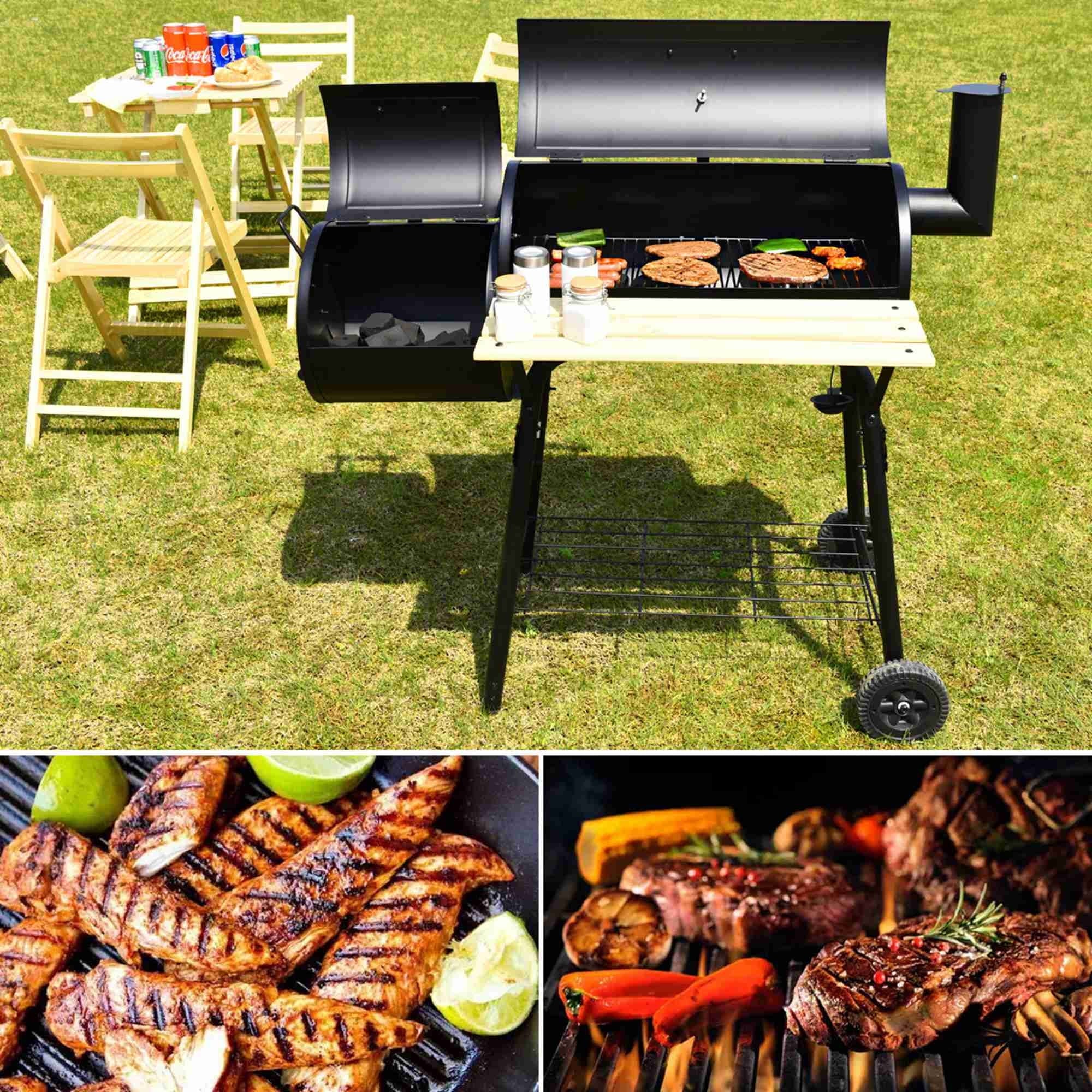 Charcoal BBQ Grill Barbeque Offset Smoker Compact Outdoor Grill Cart SL7038 - Image 2