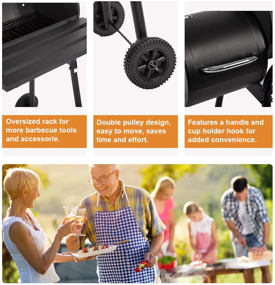 Charcoal BBQ Grill Barbeque Offset Smoker Compact Outdoor Grill Cart SL7038 - Image 6