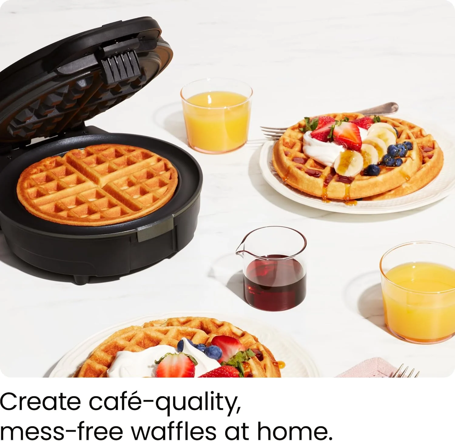 Chefman RJ04-AO-4-US w/Shade Selector Temperature Control, Mess Free Moat, Round Iron w/Nonstick Plates & Cool Touch Handle, Measuring Cup Included, Black, 700 W - Image 2