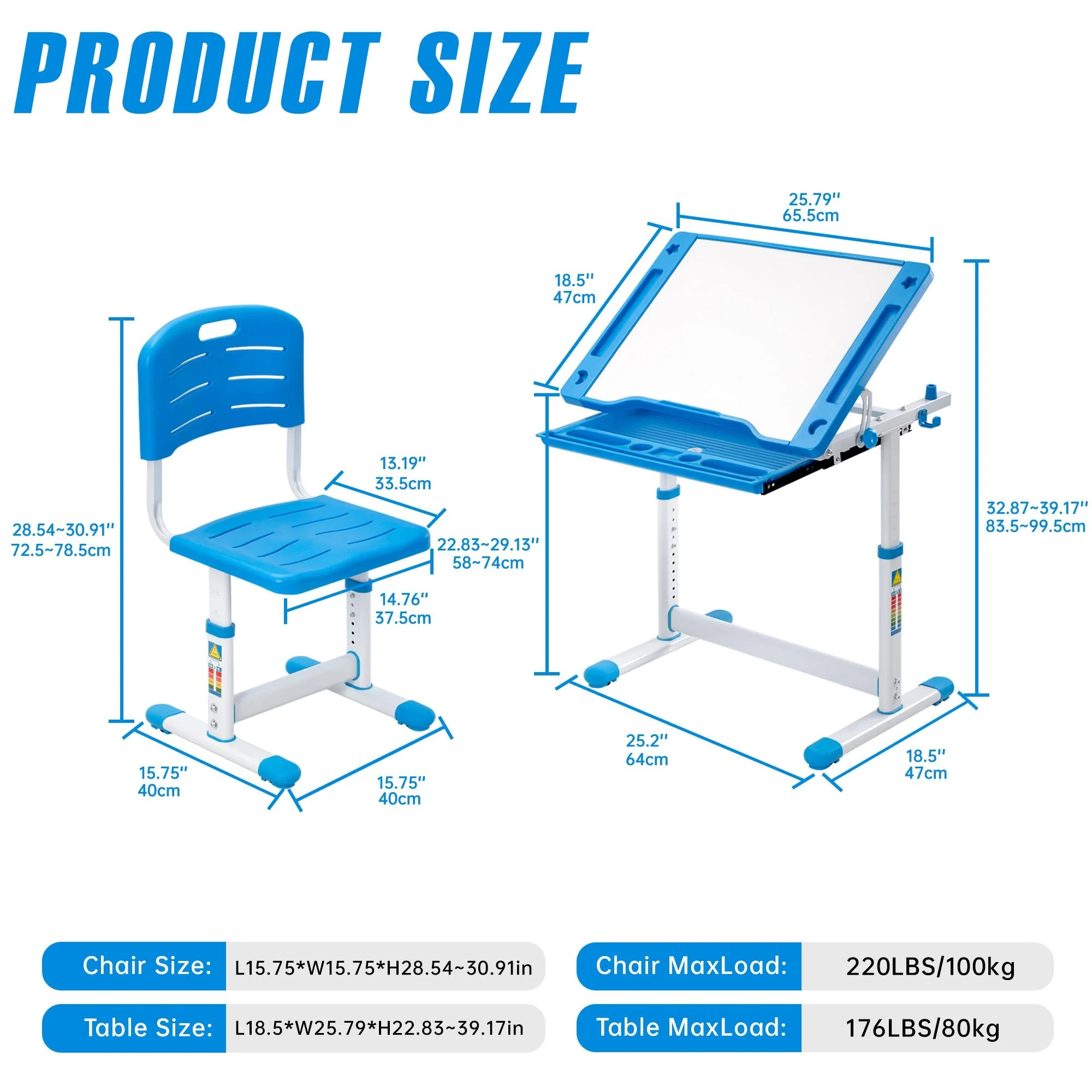Children’s Adjustable Study Desk & Chair Set with Tilting Desktop AMCDT - Image 5