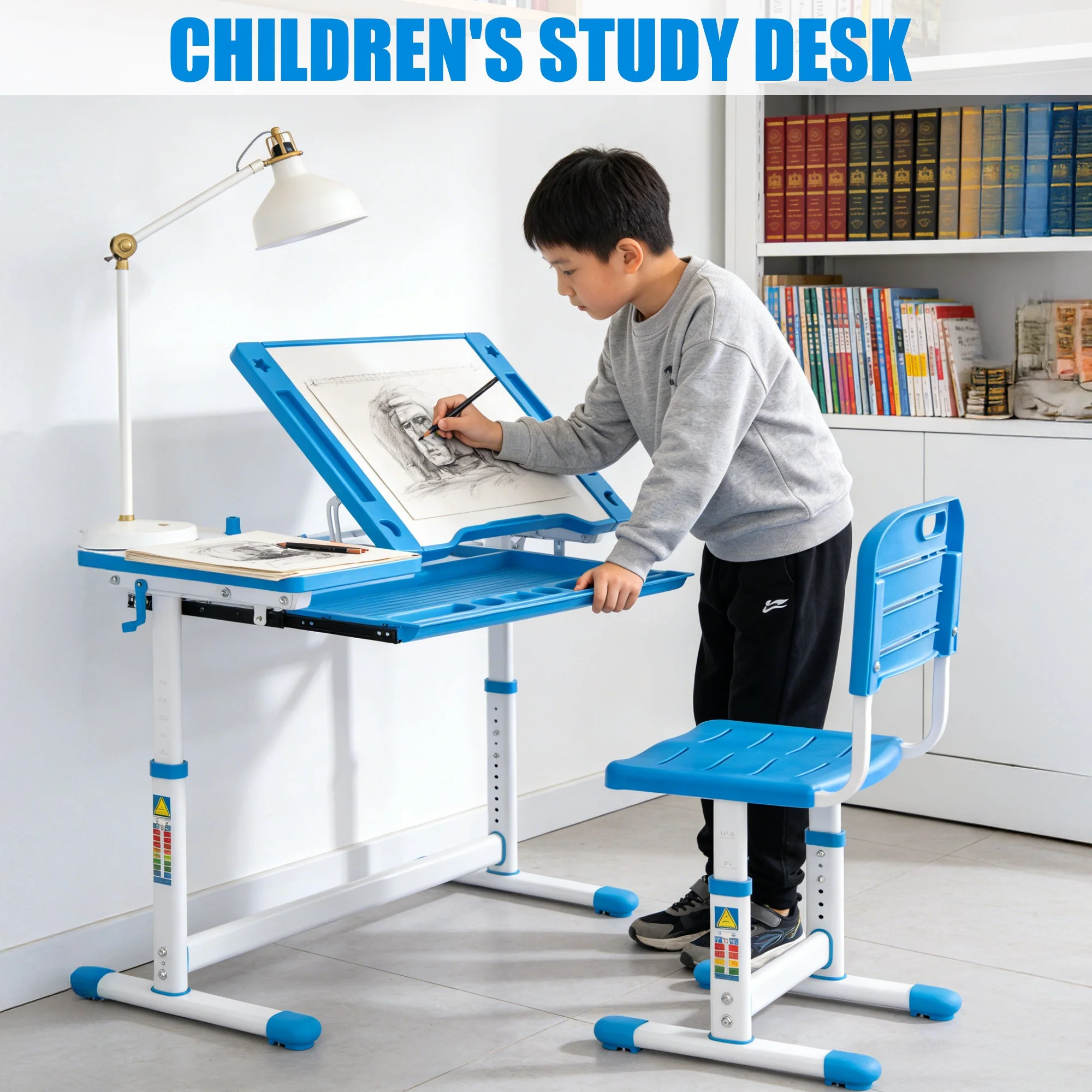 Children’s Adjustable Study Desk & Chair Set with Tilting Desktop AMCDT - Image 6
