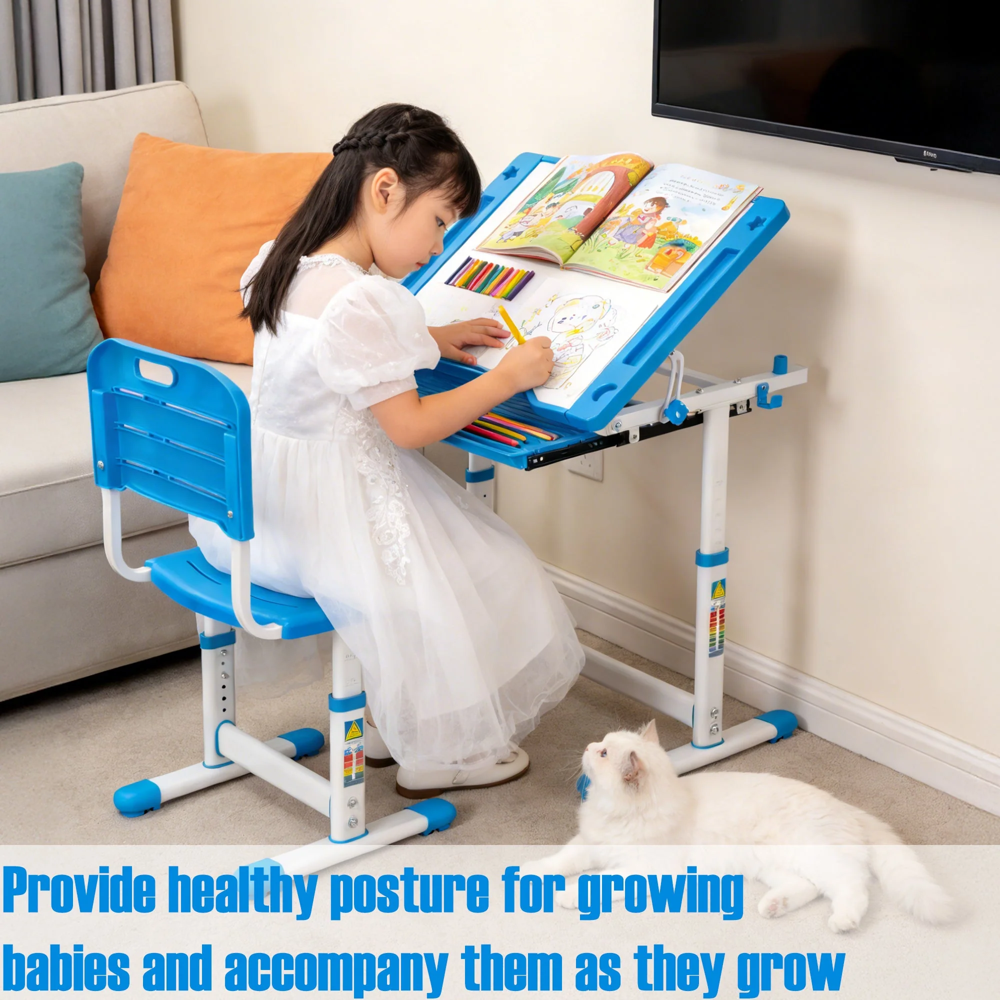 Children’s Adjustable Study Desk & Chair Set with Tilting Desktop AMCDT - Image 7