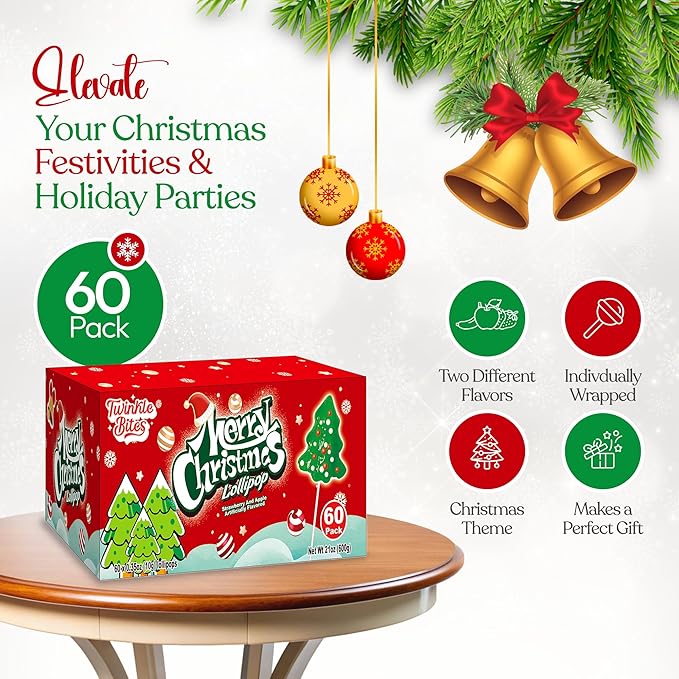Christmas Lollipops Bulk Pack – Individually Wrapped Holiday Candy Swirl Suckers (60 Count) - Image 2