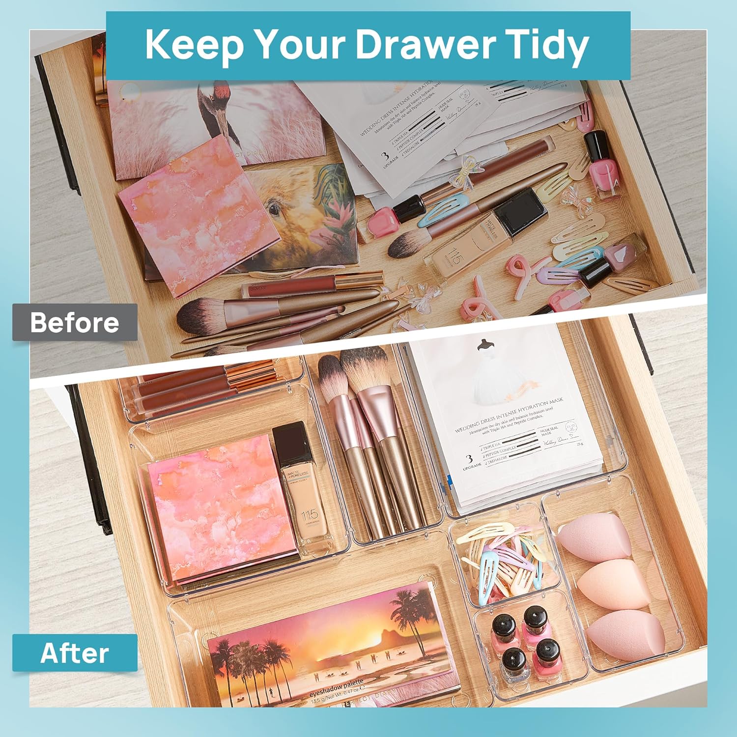 25-Piece Clear Drawer Organizer Set | Plastic Vanity Storage Bins for Makeup, Office & Kitchen S1329 - Image 6
