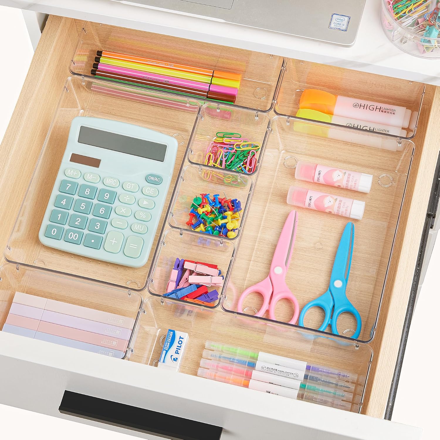25-Piece Clear Drawer Organizer Set | Plastic Vanity Storage Bins for Makeup, Office & Kitchen S1329 - Image 8