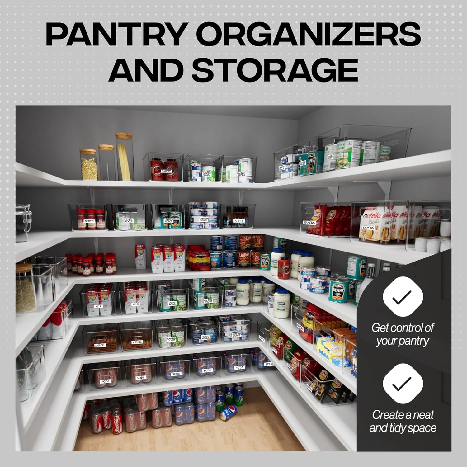 4-Piece Clear Plastic Pantry Storage Bin Organizer Kit – SKU S1296 - Image 4