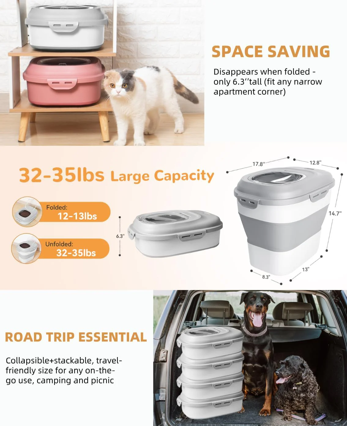 Collapsible Dog Food Storage Container with Lid – Portable Pet Food Bin for Travel & Home | S1338 - Image 10