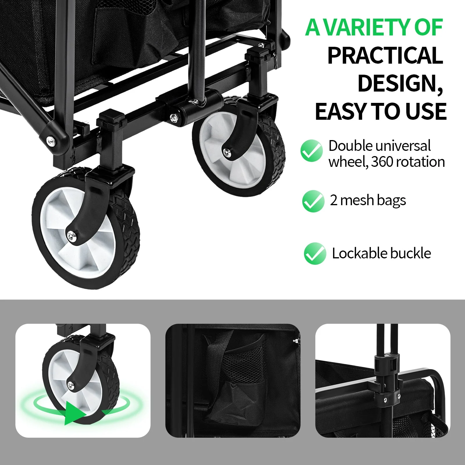 Collapsible Folding Wagon Cart – Heavy-Duty Foldable Utility Wagon AMOTC05 - Image 3