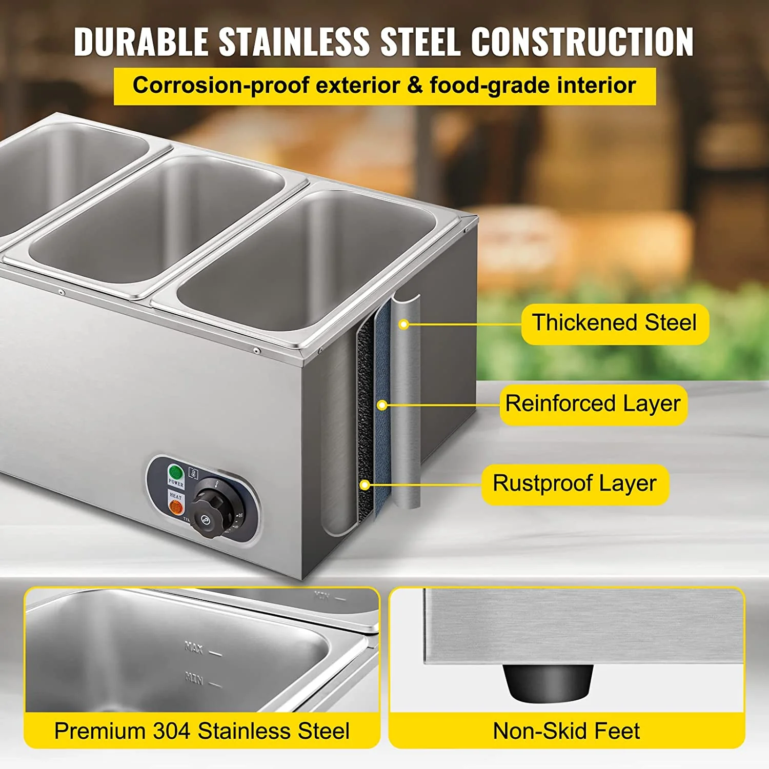110V Commercial 3-Pan Buffet Food Warmer – 850W Stainless Steel, 16 Qt Capacity | SKU: 454423 - Image 4