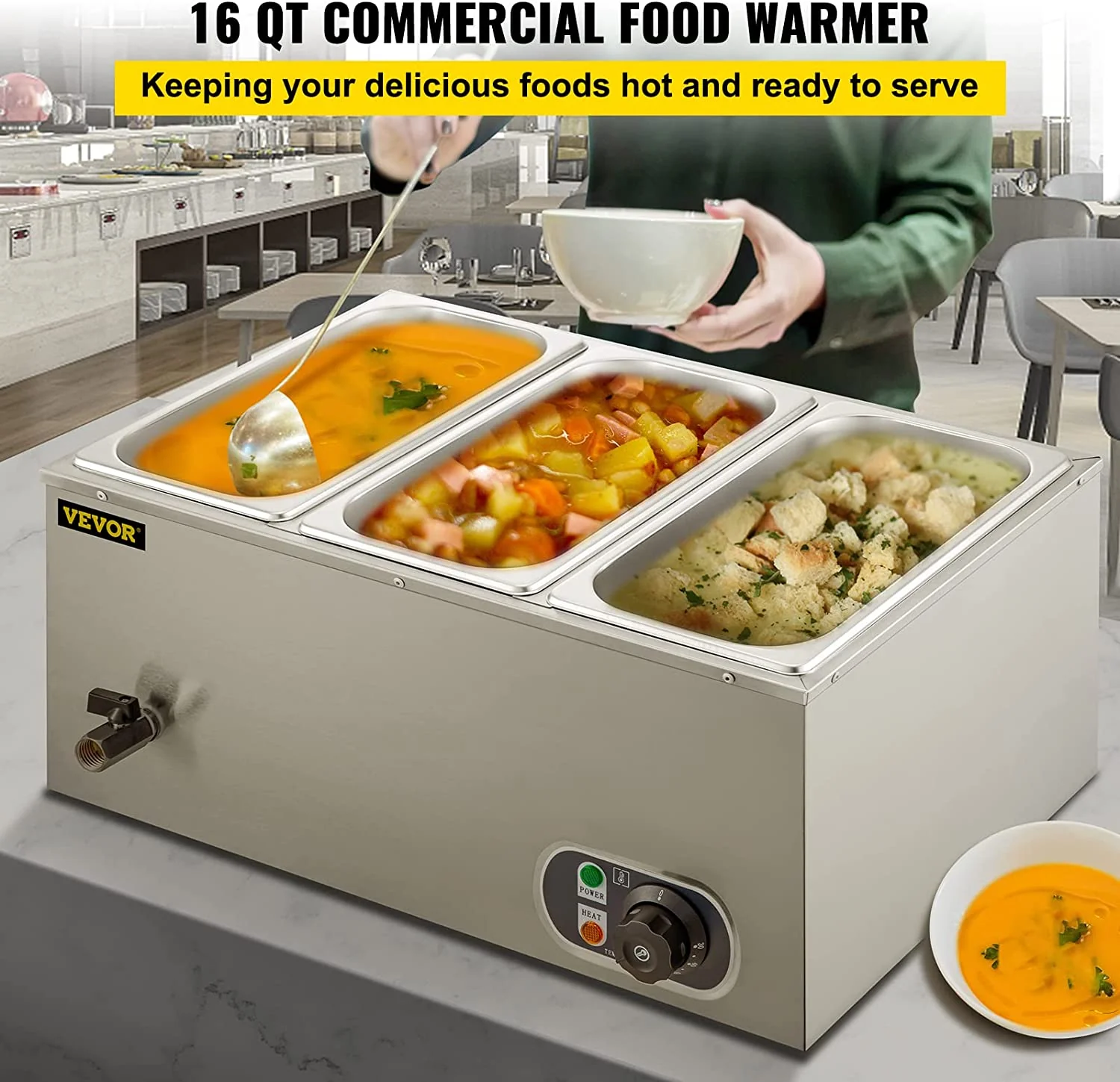 110V Commercial 3-Pan Buffet Food Warmer – 850W Stainless Steel, 16 Qt Capacity | SKU: 454423 - Image 6