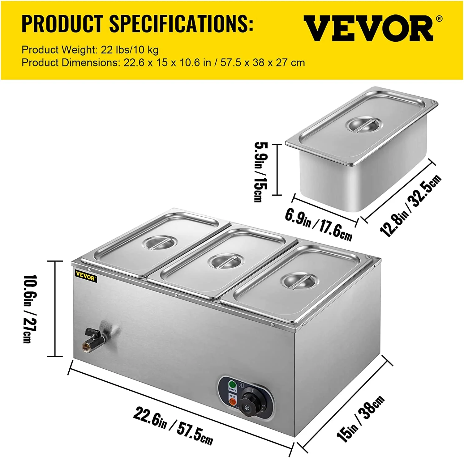 110V Commercial 3-Pan Buffet Food Warmer – 850W Stainless Steel, 16 Qt Capacity | SKU: 454423 - Image 7
