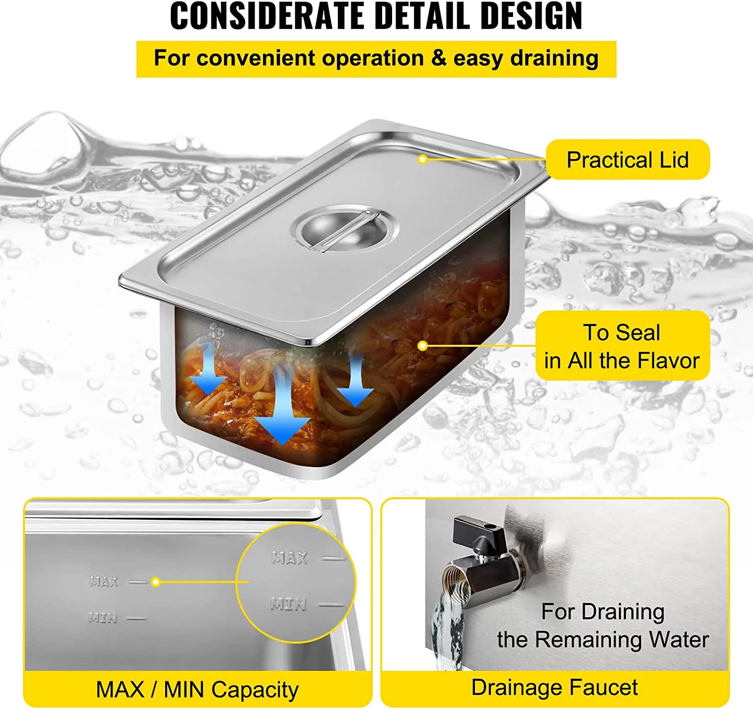 110V Commercial 3-Pan Buffet Food Warmer – 850W Stainless Steel, 16 Qt Capacity | SKU: 454423 - Image 8
