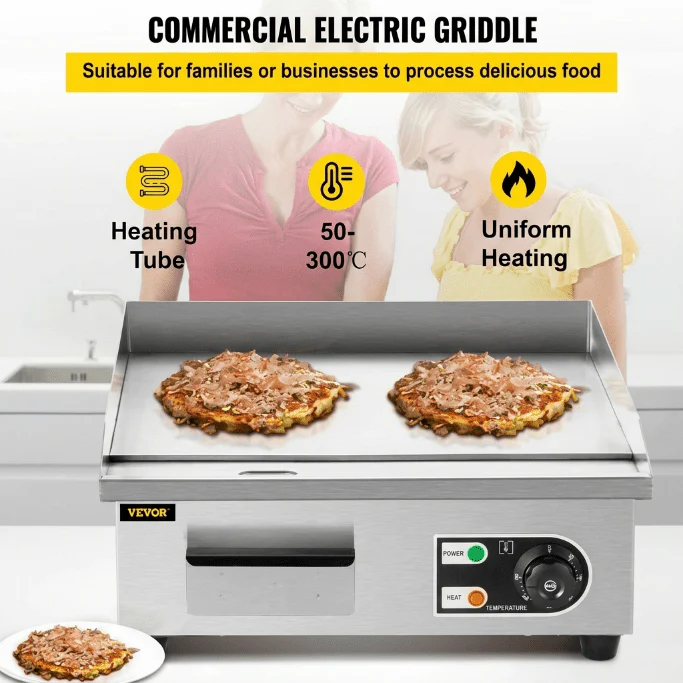 Commercial Electric Countertop Griddles – 14" & 30" Flat Top Grills for Home & Restaurant Use - Image 3