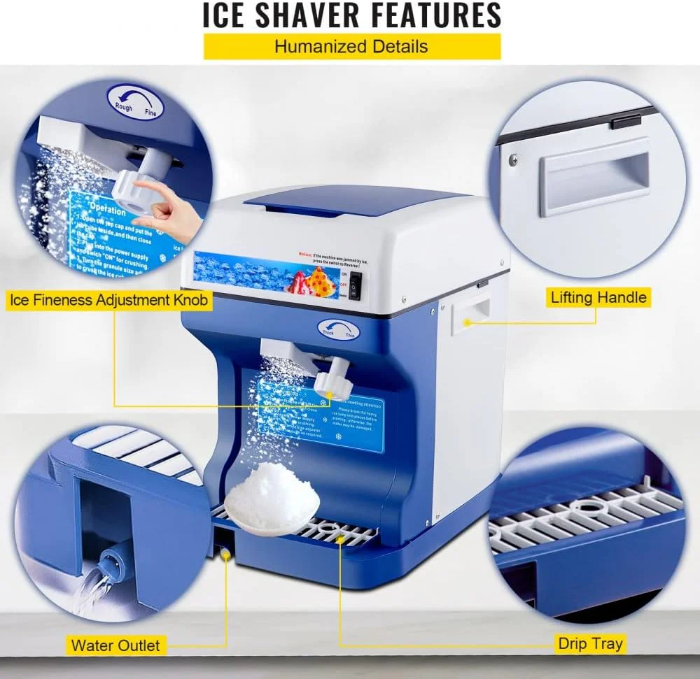 Commercial Electric Shaved Ice Machine | 265 lbs/hr Ice Crusher with Adjustable Blade & Reverse Function 2384882 - Image 2