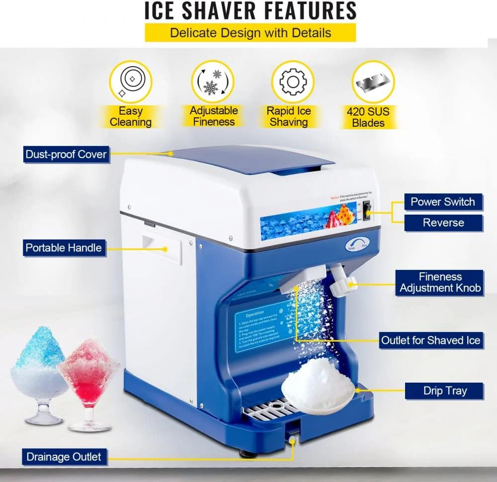 Commercial Electric Shaved Ice Machine | 265 lbs/hr Ice Crusher with Adjustable Blade & Reverse Function 2384882 - Image 4