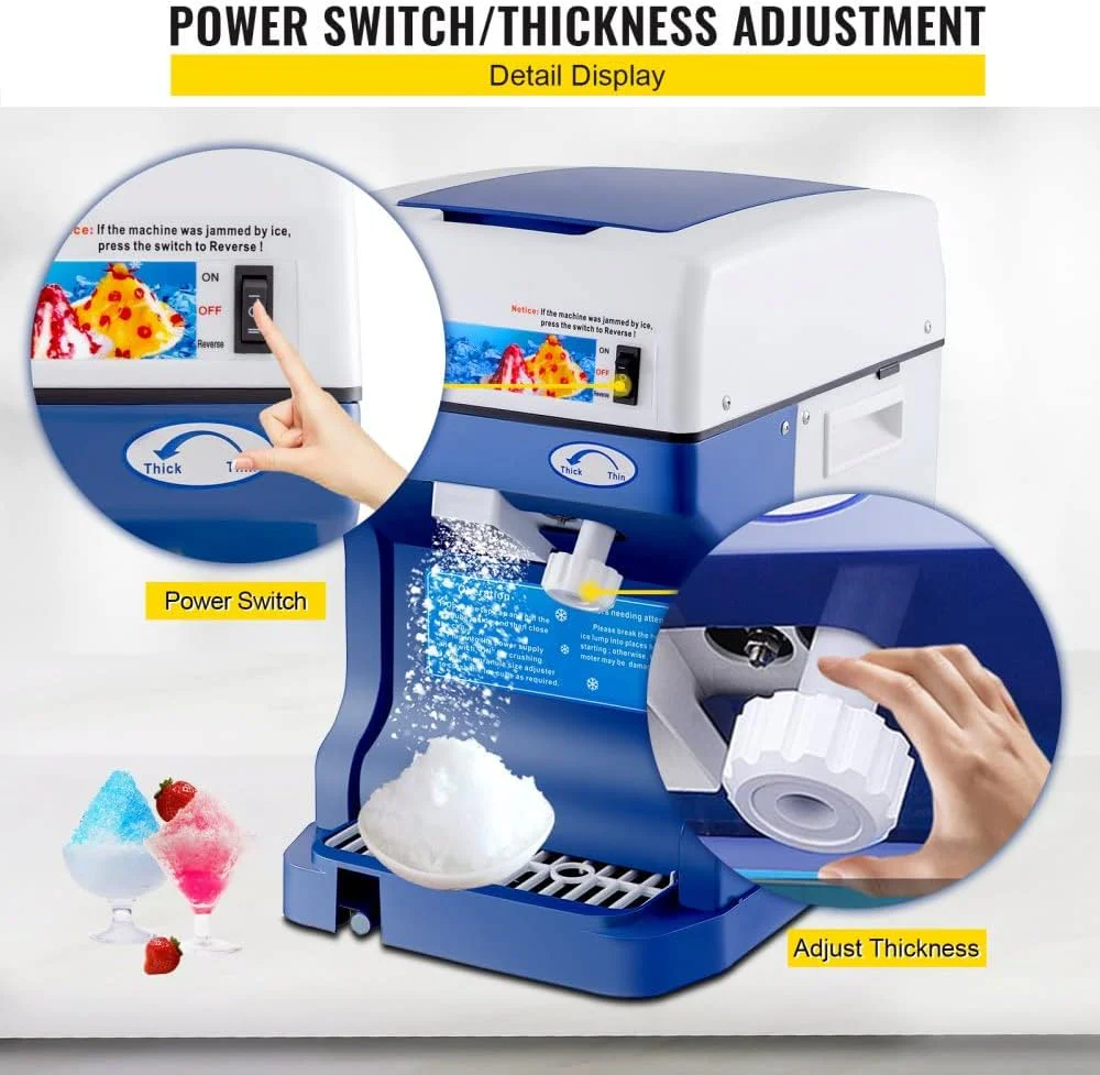 Commercial Electric Shaved Ice Machine | 265 lbs/hr Ice Crusher with Adjustable Blade & Reverse Function 2384882 - Image 5